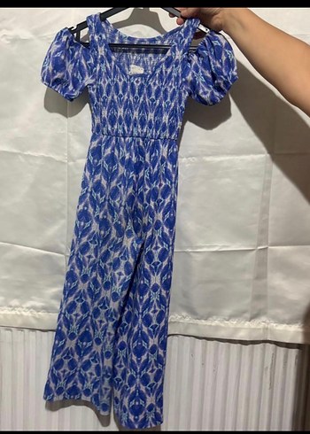 Mavi Bohem Katlı Uzun Çocuk Tulum - Görsel 5