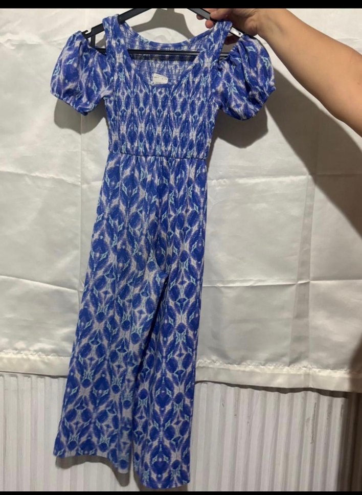 Mavi Bohem Katlı Uzun Çocuk Tulum - Görsel 5