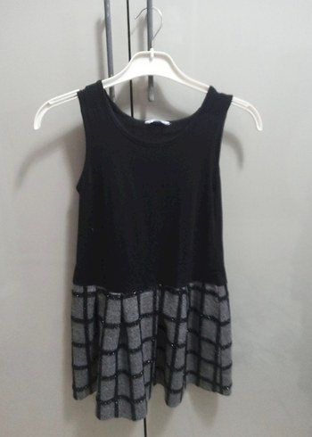 Kolsuz Siyah Gri Örgü Kız Elbisesi - Görsel 2