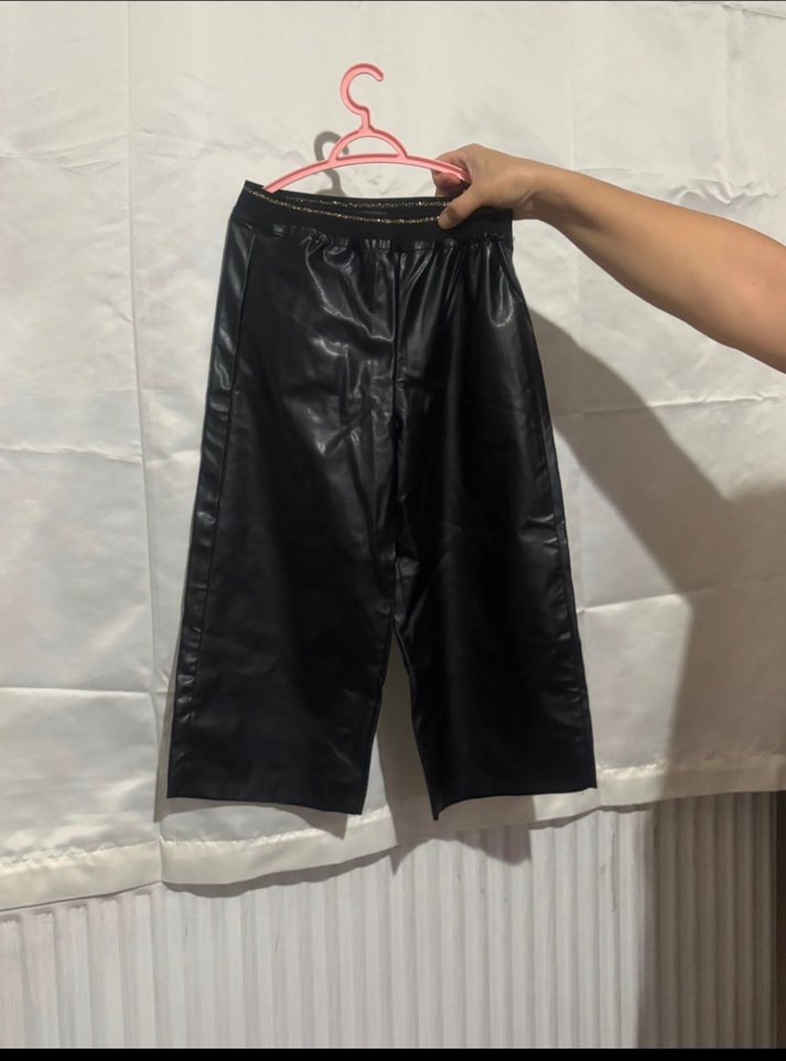 Çocuk Siyah Deri Midi Pantolon - Görsel 4