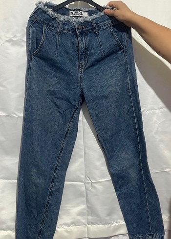 Düğmeli Kısa Mavi Denim Kadın Jean - Görsel 3