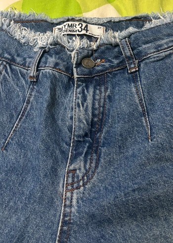 Düğmeli Kısa Mavi Denim Kadın Jean - Görsel 5