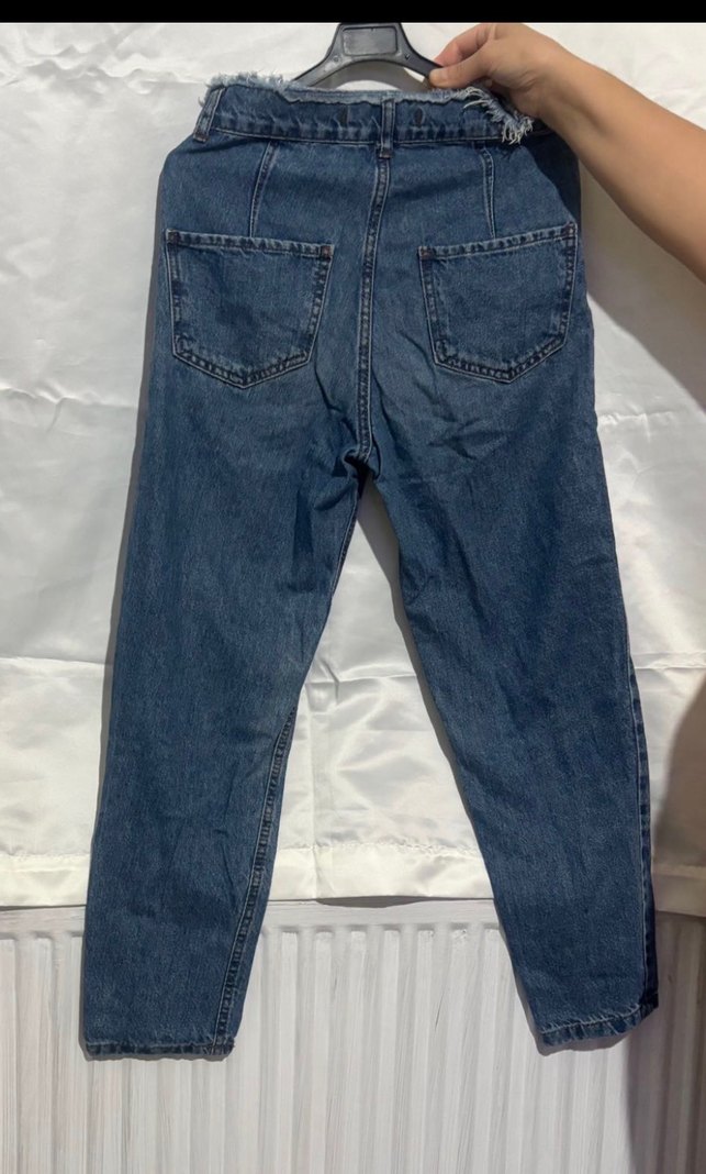 Düğmeli Kısa Mavi Denim Kadın Jean - Görsel 4