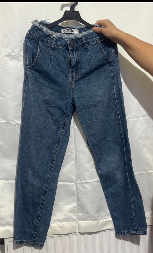 Düğmeli Kısa Mavi Denim Kadın Jean - Görsel 3