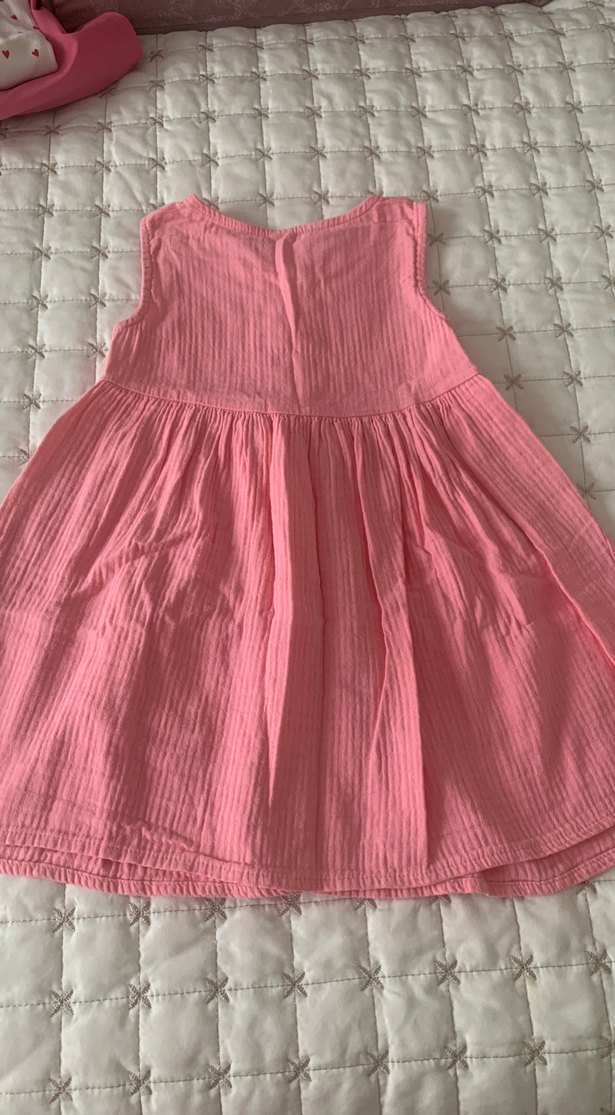 Düğmeli Pembe Kız Elbisesi - Görsel 4