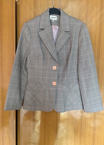 Koton Gri Düğmeli Kareli Kadın Blazer