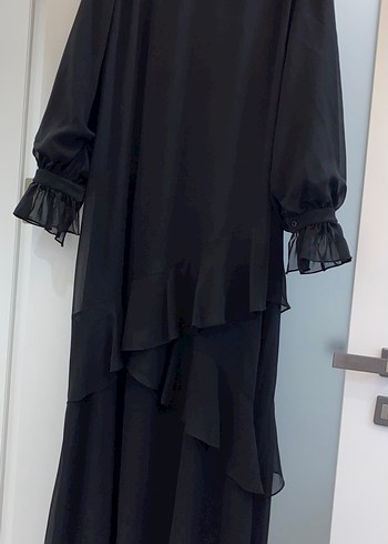 Diğer Siyah Uzun Kollu Fırfırlı Gotik Elbise şık