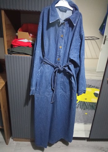 Kadın Kemerli Uzun Kot Ceket - Görsel 2