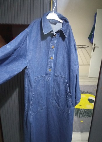 Kadın Kemerli Uzun Kot Ceket - Görsel 3