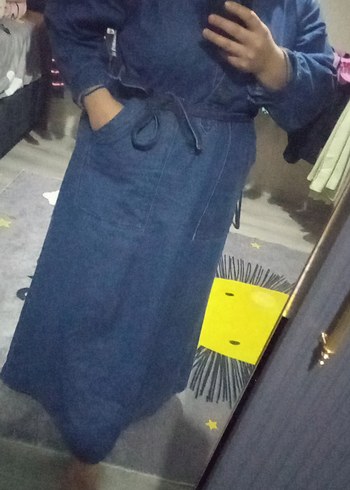 Kadın Kemerli Uzun Kot Ceket - Görsel 5