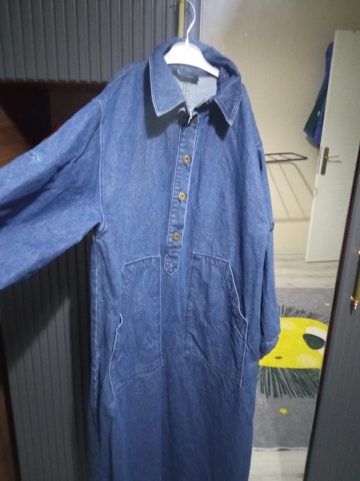 Kadın Kemerli Uzun Kot Ceket - Görsel 3