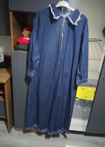 Kadın Mavi Kot Uzun Elbise Fermuarlı - Görsel 5