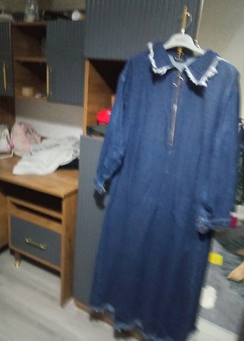 Kadın Mavi Kot Uzun Elbise Fermuarlı - Görsel 2