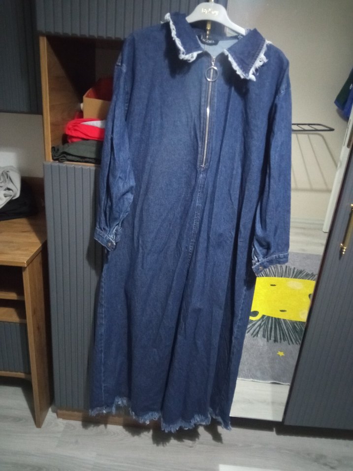 Kadın Mavi Kot Uzun Elbise Fermuarlı - Görsel 5