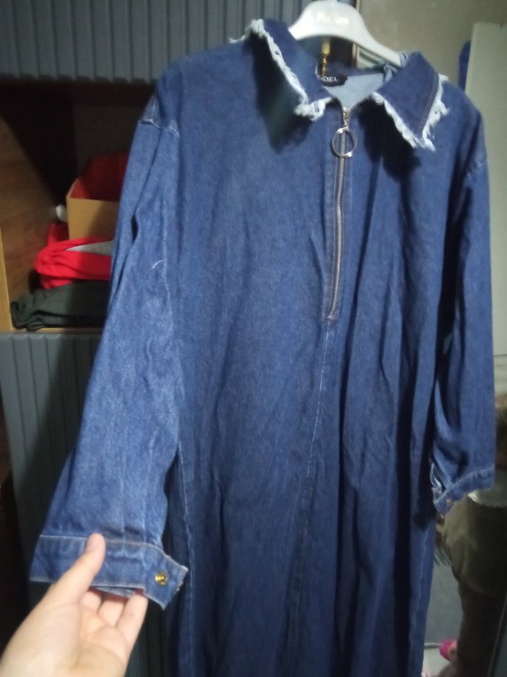 Kadın Mavi Kot Uzun Elbise Fermuarlı - Görsel 3