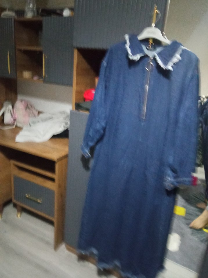 Kadın Mavi Kot Uzun Elbise Fermuarlı - Görsel 2