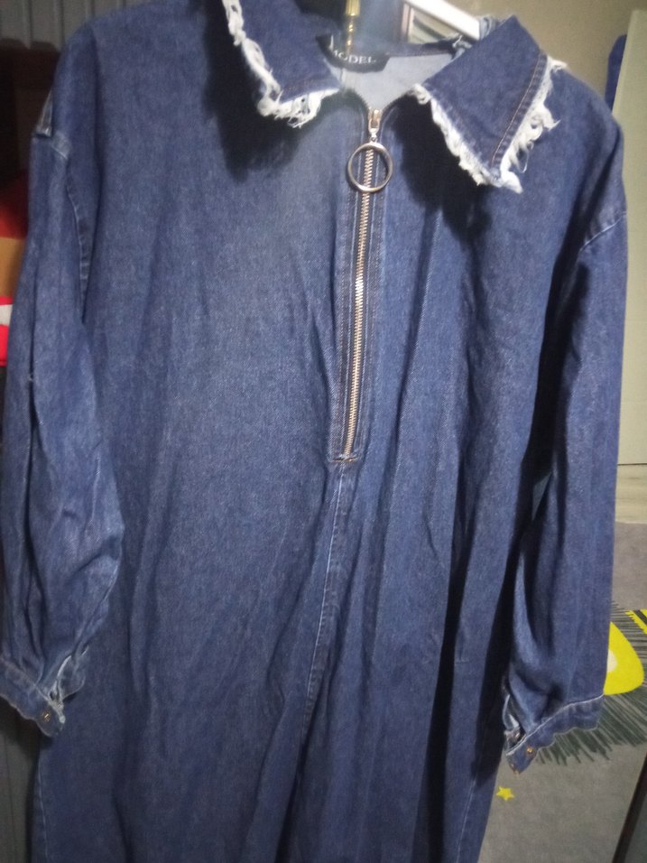 Kadın Mavi Kot Uzun Elbise Fermuarlı - Görsel 4