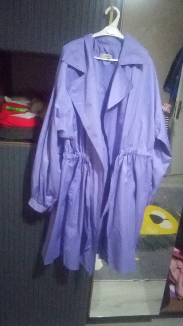 Kadın Mor Uzun Salaş Trençkot - Görsel 3