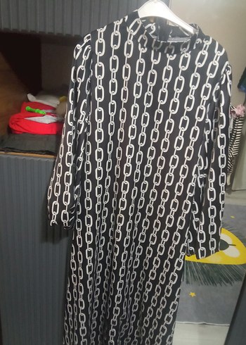 Zincir Desenli Kadın Elbise saten - Görsel 3