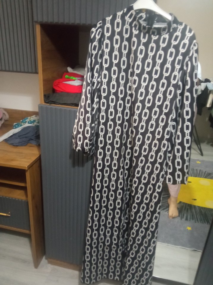 Zincir Desenli Kadın Elbise saten - Görsel 2