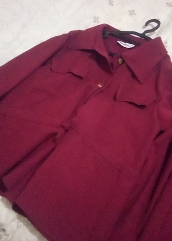 Bordo Kadın Düğmeli Salaş Gömlek - Görsel 4