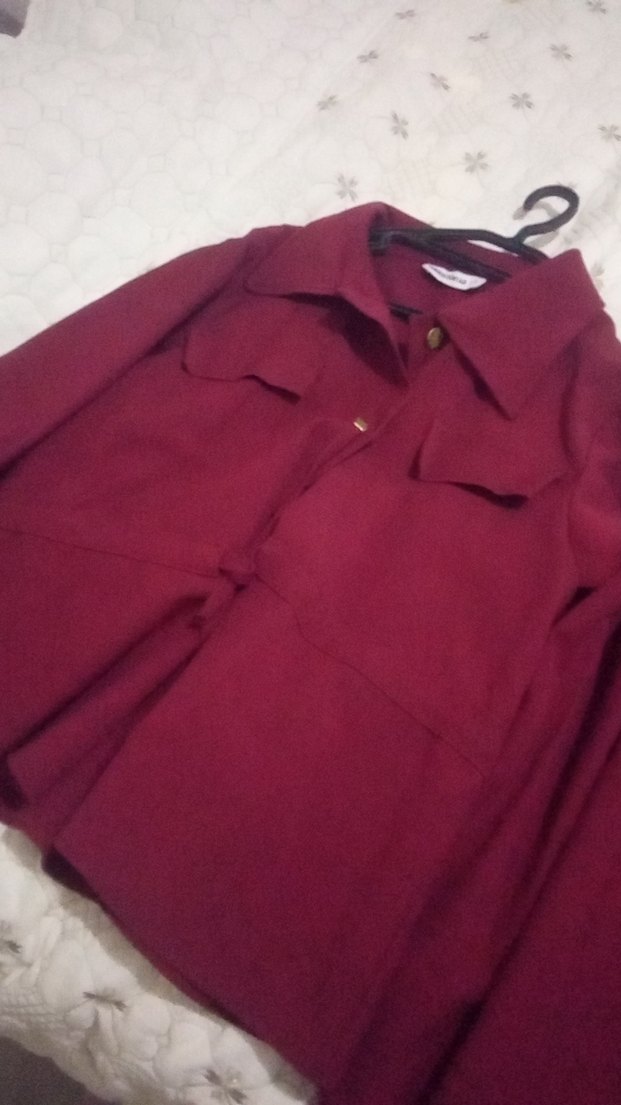 Bordo Kadın Düğmeli Salaş Gömlek - Görsel 4