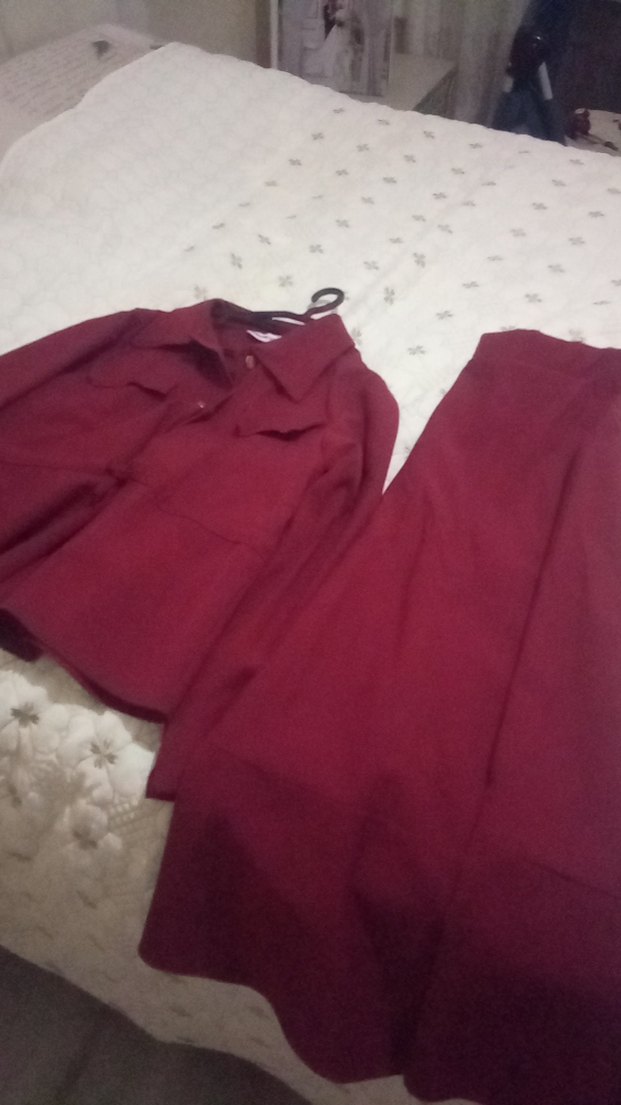 Bordo Kadın Düğmeli Salaş Gömlek - Görsel 5