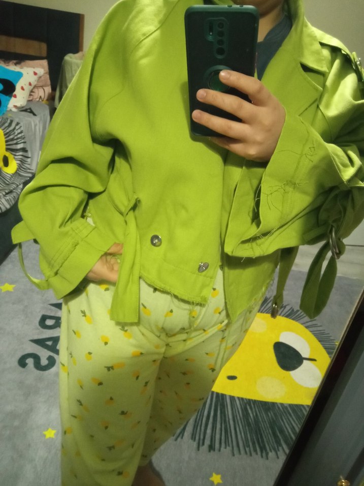 Kemerli yeşil Mini Kadın Ceket - Görsel 4