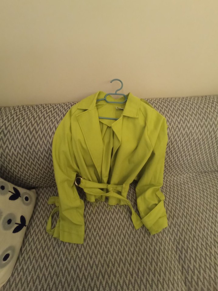 Kemerli yeşil Mini Kadın Ceket - Görsel 2