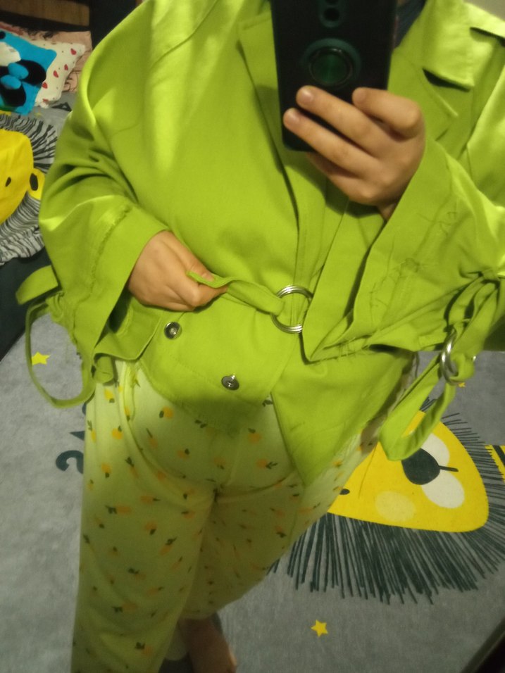 Kemerli yeşil Mini Kadın Ceket - Görsel 3