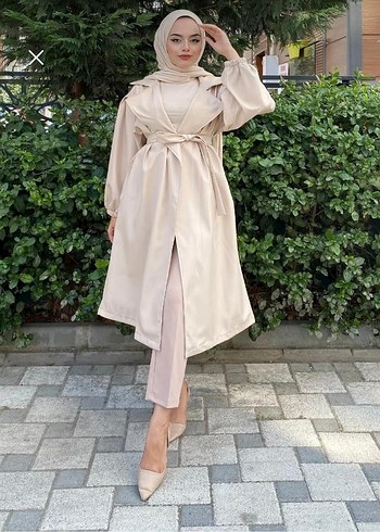 Bej Uzun Salaş Kadın Trençkot - Görsel 3