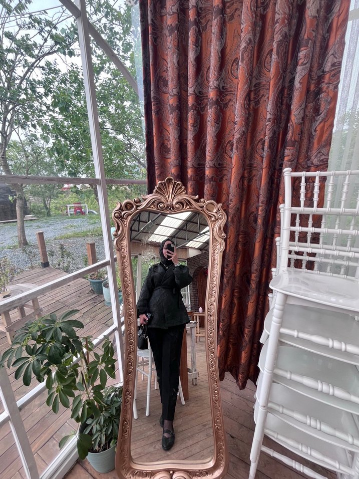 Siyah parlak Midi Street Style Kadın kuşaklı ceket - Görsel 3