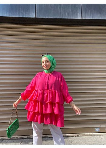 Diğer Fırfırlı Pembe Mini Tunik