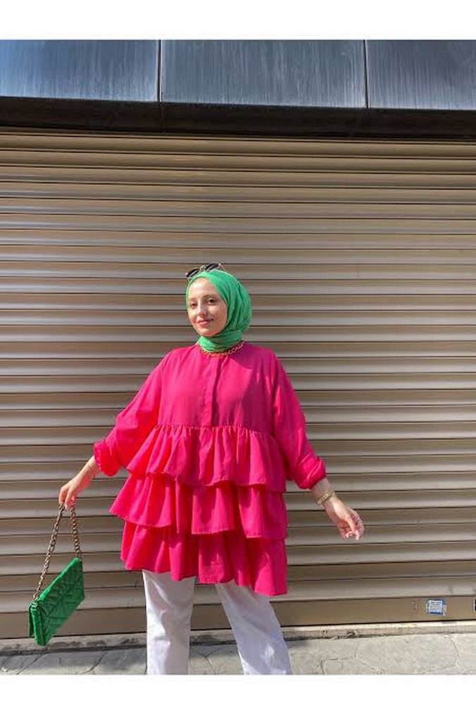 Fırfırlı Pembe Mini Tunik - Görsel 2