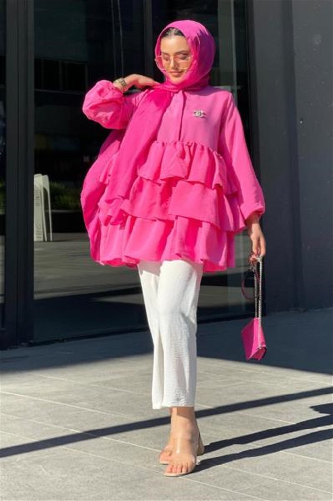 Fırfırlı Pembe Mini Tunik - Görsel 3