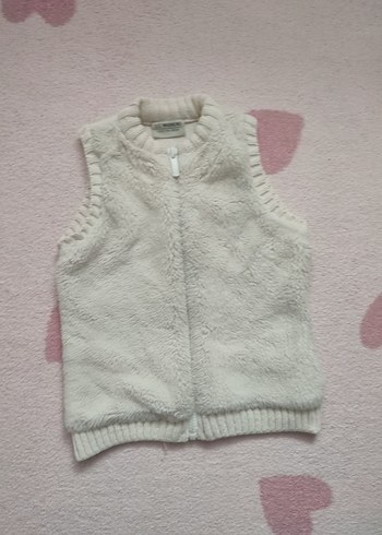 5 Yaş Beden beyaz Renk Kız Çocuk Beyaz Örgü Detaylı Fermuarlı Yelek