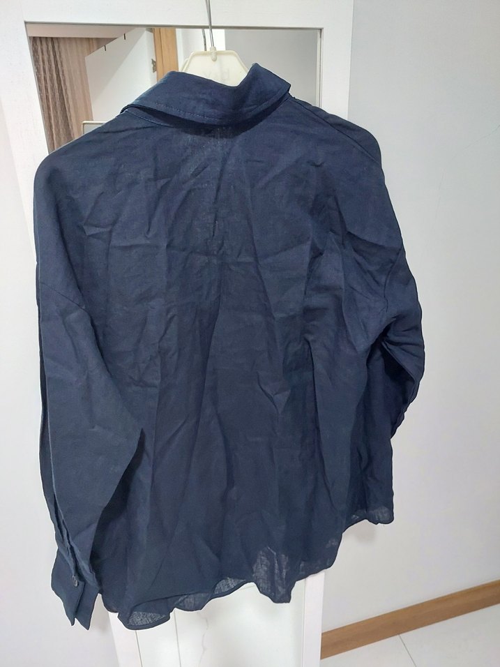 Lacivert Keten Düğmeli Uzun Kollu Gömlek ve alt takim - Görsel 2