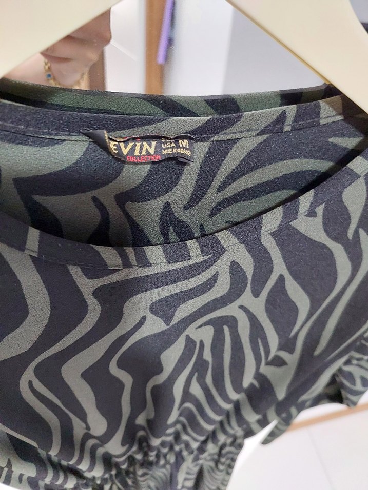 Kahverengi Zebra Desenli Uzun Kadın Elbise - Görsel 2