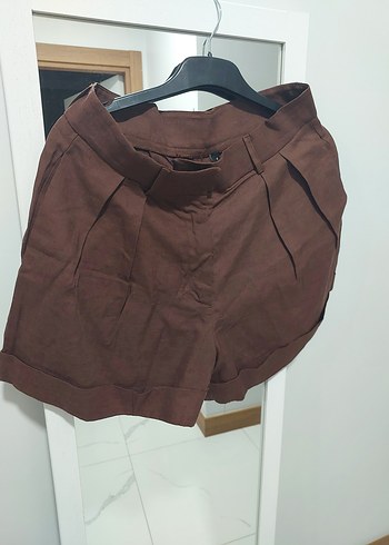 Düğmeli Kahverengi Keten Uzun Kollu Gömlek ve pantolon takım - Görsel 3