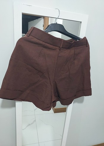 Düğmeli Kahverengi Keten Uzun Kollu Gömlek ve pantolon takım - Görsel 4