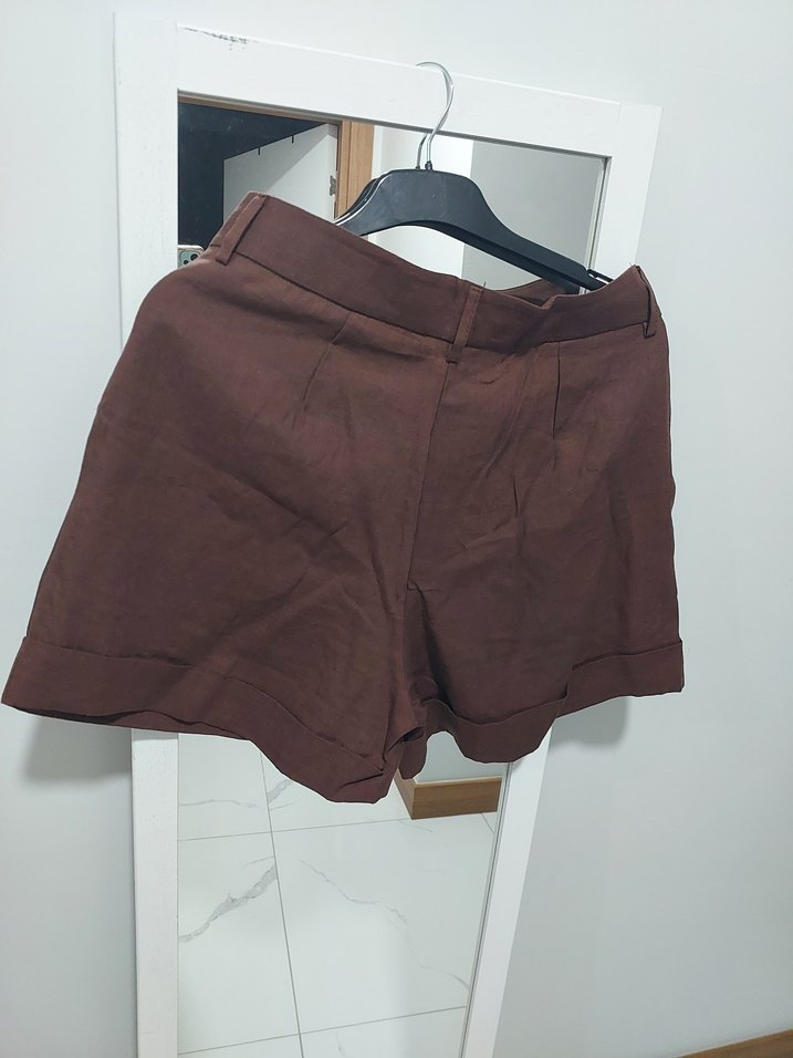 Düğmeli Kahverengi Keten Uzun Kollu Gömlek ve pantolon takım - Görsel 4