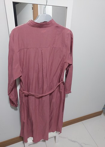 Düğmeli Pembe Keten Midi Tunik - Görsel 2