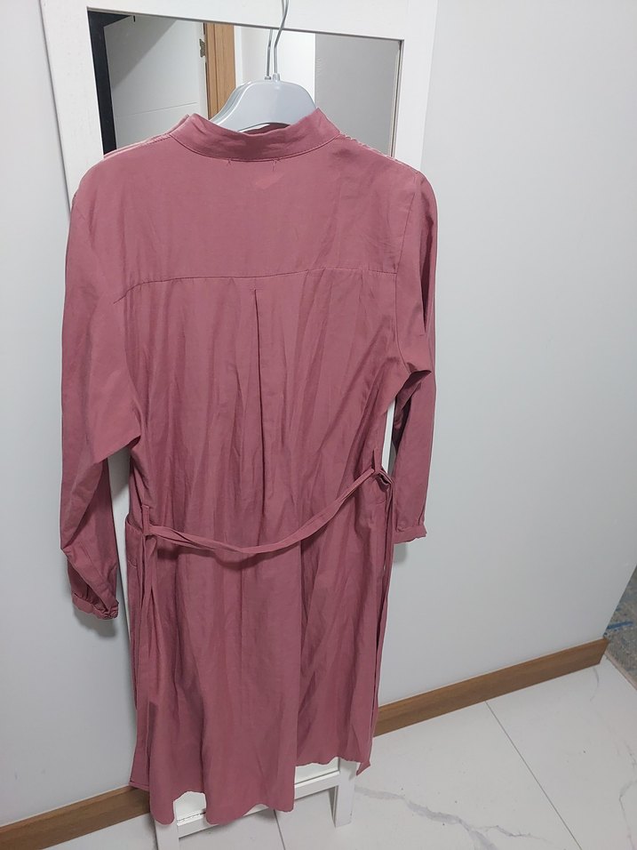 Düğmeli Pembe Keten Midi Tunik - Görsel 2