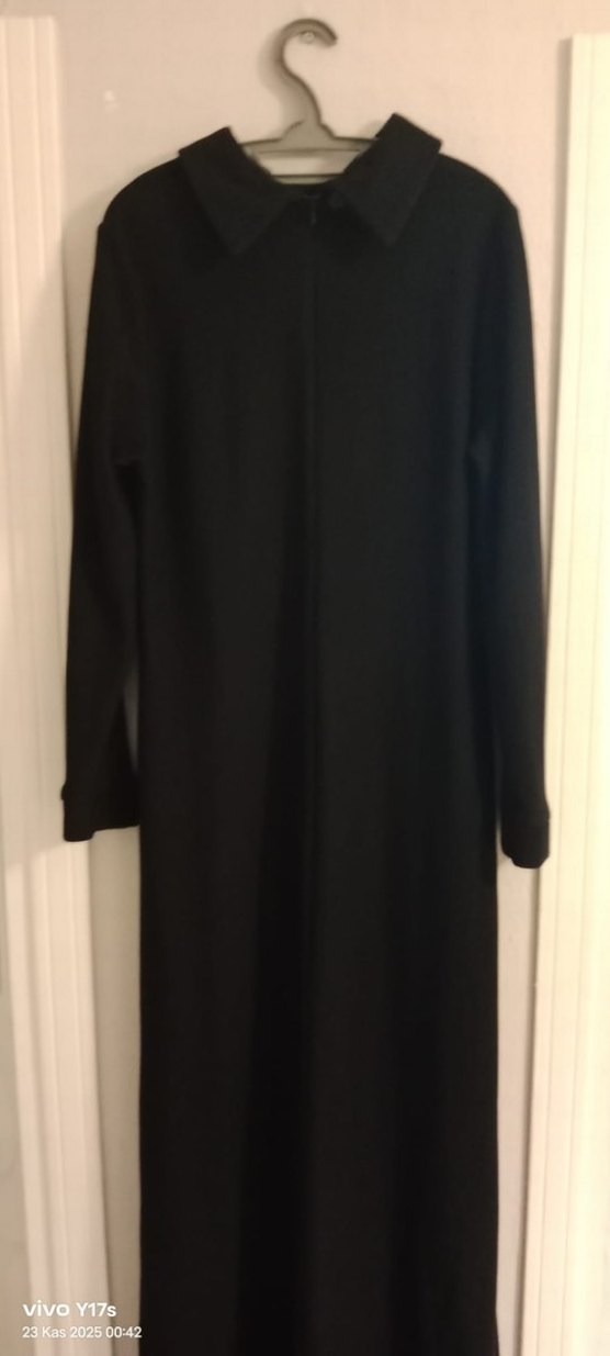 Siyah Uzun Kollu Drapeli Uzun Elbise - Görsel 5