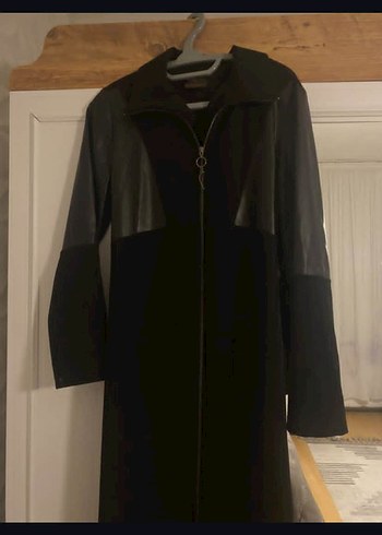 Gri Deri Biker Ceket Yüksek Yaka - Görsel 5