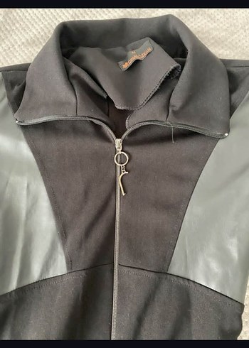 Gri Deri Biker Ceket Yüksek Yaka - Görsel 2