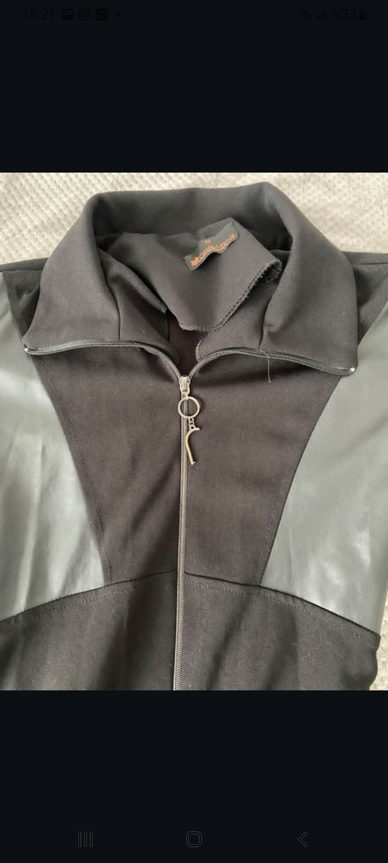 Gri Deri Biker Ceket Yüksek Yaka - Görsel 2