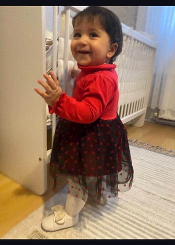 Kız Çocuk Kırmızı V Yaka Uzun Kollu Elbise - Görsel 2