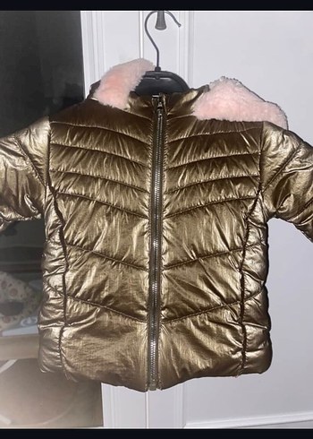 Parlak Gri Kapüşonlu Kız Çocuk Şişme Mont - Görsel 3