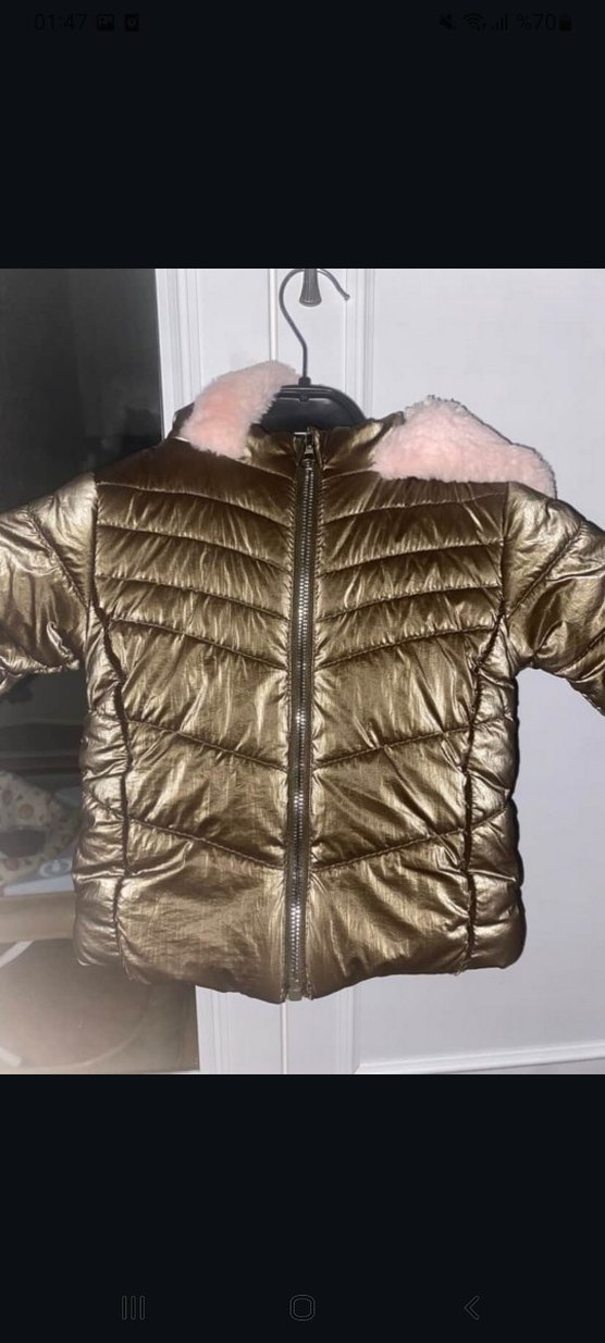 Parlak Gri Kapüşonlu Kız Çocuk Şişme Mont - Görsel 3